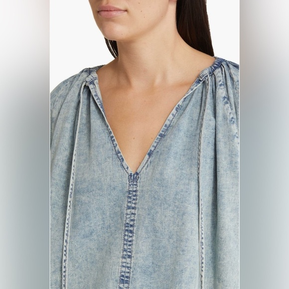 Frame Denim NWT S Aries Tie-Neck Denim Top - Picture 4 of 6